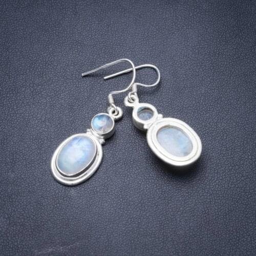 Natural Rainbow Moonstone Handmade Unique 925 Sterling Silver Earrings 1.5" Y3844