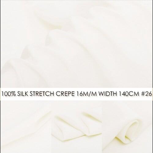 SILK STRETCH CREPE140cm width 16mommePure Mulberry Silk Fabric With Spandex Lycra Fabric Crepe De Chine Natural White 26