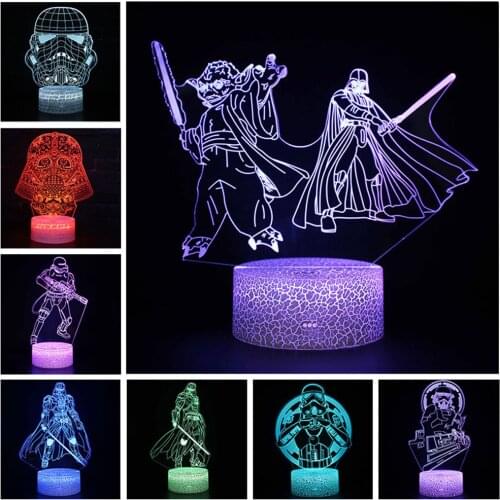 Star Wars Baby Yoda Stormtrooper Helmet Star Trek Darth Vader Action Figure 3D Illusion LED Lamp TIE FIGHTER Model Toys Kid Gift