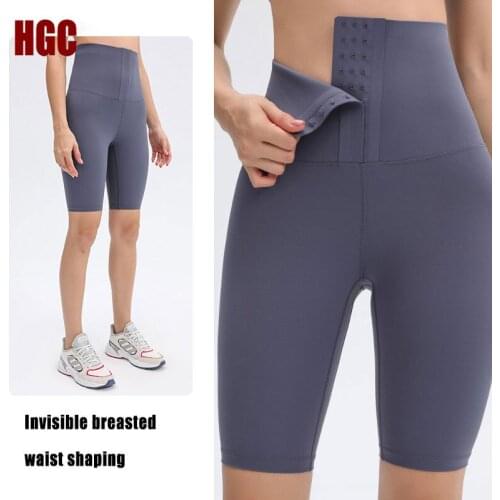 HGC Gym Shorts Women High Waist Shaping Bermuda Running Yoga bottoms Invisible Buttoned Joggers Squat Proof Fitness Leggings