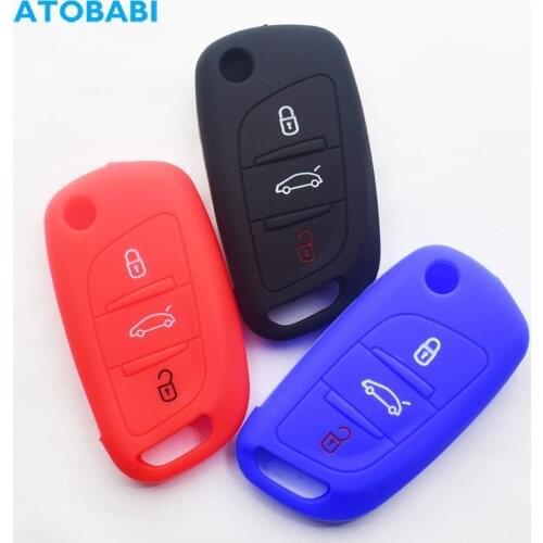 Silicone Car Key Cases Skin For Citroen C4 C-Elysee 2014 2015 2016 2017 Peugeot 3 Buttons Folding Remote Control Protector Cover