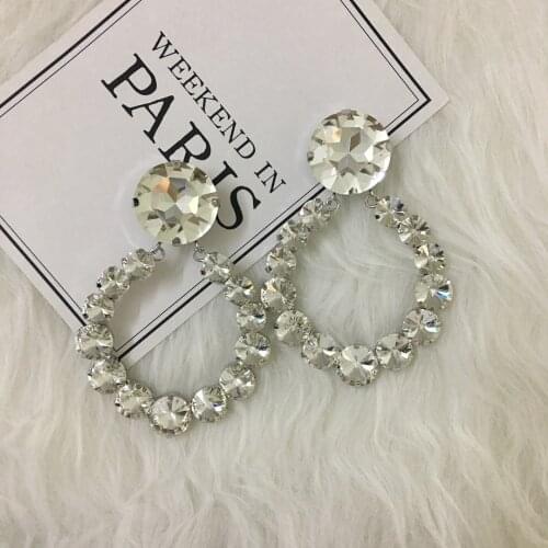 Temperament large crystal exaggerated pendant round retro ear clip