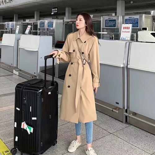 Womens Black Trench Femme Coat Best Double-Breasted Super Long Ladies Ukraine Cloak Loose Office Cotton Windbreaker Female