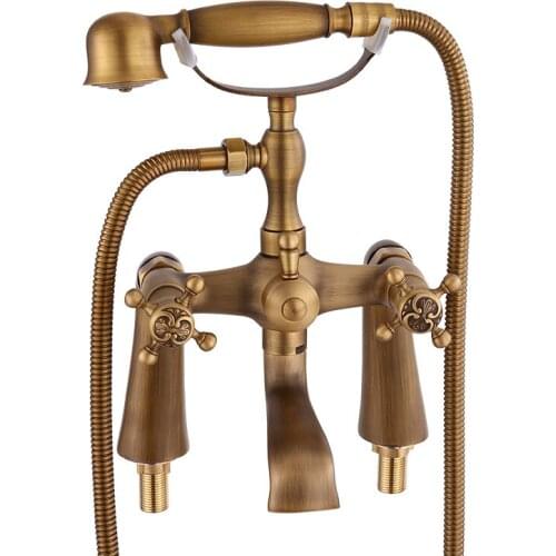 Vidric Bathtub Faucets Antique Brass Material Bathroom Shower Set Bathtub Mounted Mixer Tap Bathroom Faucet Dual Holder Crane