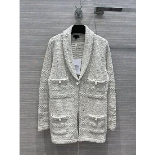 2021 Autumn and winter womens new casual crocheted four-pocket medium length and width loose shirt jacket
