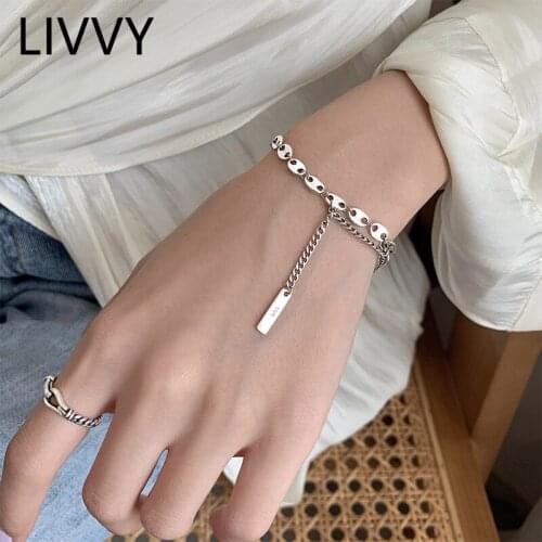 LIVVY Silver Color Hollow Out Geometric Double Chain Bracelets For Women Vintage Handmade Trendy Party Jewelry Gift