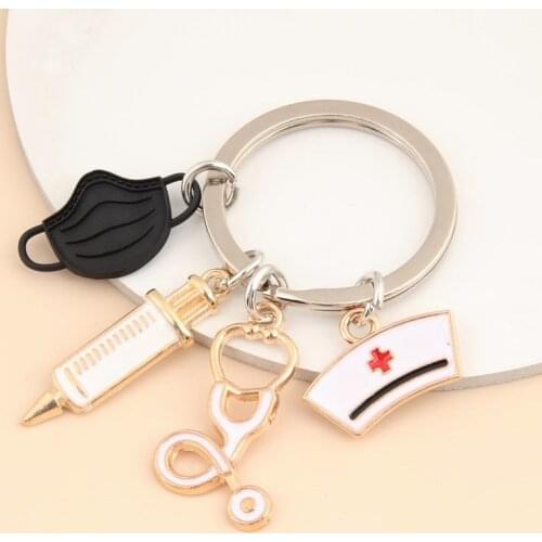 Doctor Keychain Medical Tool Key Ring Injection Syringe Stethoscope Nurse Cap Key Chain Medico Gift Handmade Jewelry Souvenir