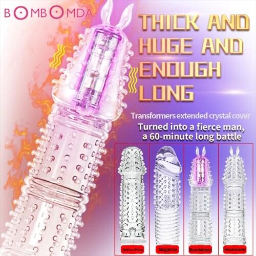 Reusable Penis Sleeve Vibrator Condom Sex Toys for Adults Men Penis Enlargement Extender Ejaculation Delay Spiky Cock Sleeve