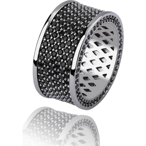 Lucky Sonny Hip Hop Full CZ Ring Black Gun Silver Color Rings for Men Trendy Finger Rings Copper Anel Anillo Bijoux Dropship R01