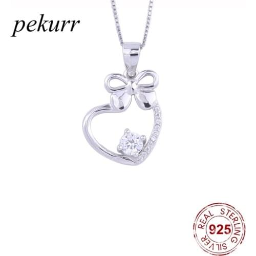 Pekurr 925 Sterling Silver Butterfly Crystal Gem Heart Necklace For Women Zircon Heart Pendants Collar Wedding Fashion Jewelry