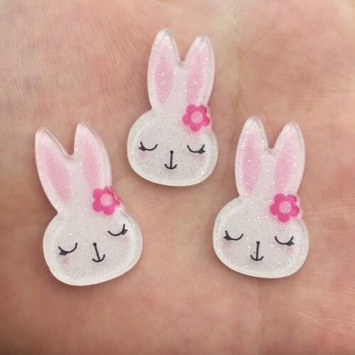 10PCS Lovely Colorful Glitter Rabbit Flatback Acrylic Sheet Rhinestone Miniature Pattern Applique DIY Ornaments Crafts