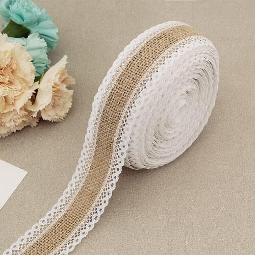 2M Natural Jute Burlap Ribbon Hessian Burlap Lace Roll Vintage Rustic Wedding Decoration DIY Bowknot Bow Wedding Party Supplies