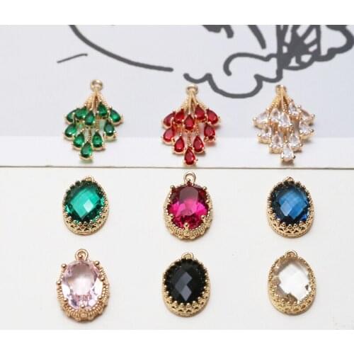 4pcs Retro lace copper plated zircon Vintage Colorful Drop Earrings For Women oval flower ear pendant diy jewelry accessories