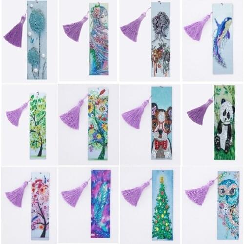 5D Diamond Painting Exquisite Christmas Dog Bookmarks Tassel Bookmarks Special Shaped Diamond Embroidery Craft Decor Partial