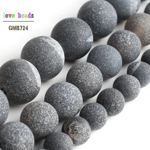 6/8/10mm Matte Gray Striped Drusy Agat Round Loose Beads for Jewelry Making DIY Bracelets 15inch/strand