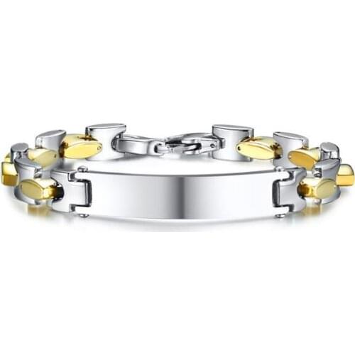 68g Heavy Father Gifts /Thanksgiving Day Gifts Stainless steel Gold collarbone chain Bracelet ID Bracelet 9mm 9.44