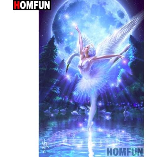 HOMFUN Full Square/Round Drill 5D DIY Diamond Painting "Swan girl moon" Embroidery Cross Stitch 3D Home Decor Gift A16925