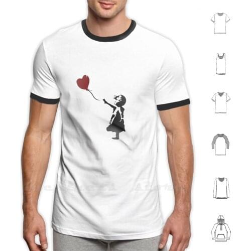 Bansky Fan Art Balloon T Shirt Custom Design Print Bansky Balloon Girl Sad Black Red Heart Fan Stencil Pen Color White Rebel