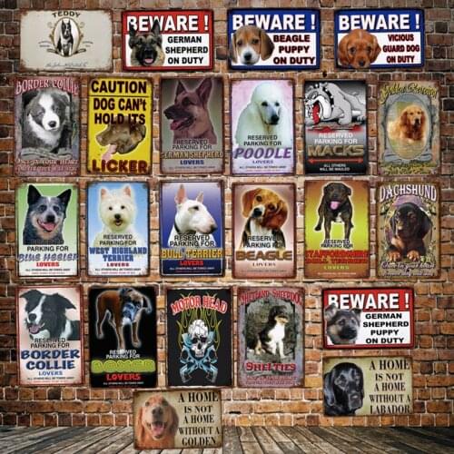 [ DecorMan ] Custom Beware of dog Funny Metal painting PUPPY SHEPHERD ON DUTY Tin sign Decor LT-1983