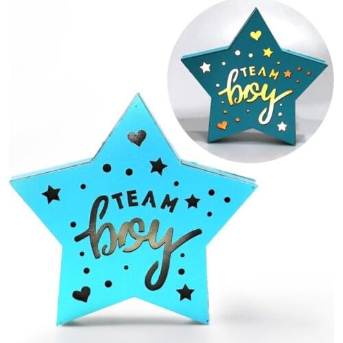 Team Boy Sign Wooden LED Light Star Shape Ornament for Baby Shower Decoration Gender Reveal Hundred Days Party