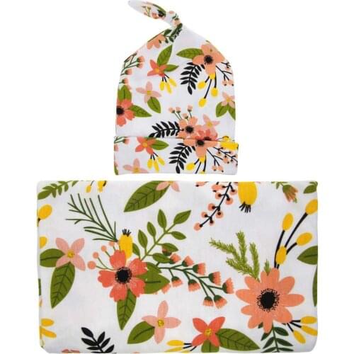 Baby Blankets Set Swaddle+Newborn Cap Baby Floral Swaddle For Newborns Infant Soft Wrap 90*90cm multi-function Bedding Accessory