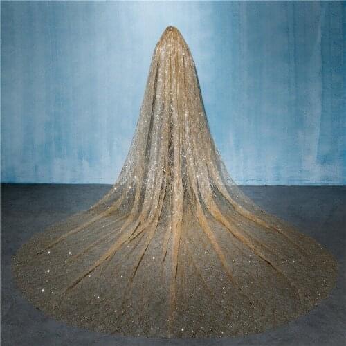 Bling Bling 3 Meters Long Wedding Bridal Veil Gold Bride Hairpiece Cathedral Train Velos De Novia