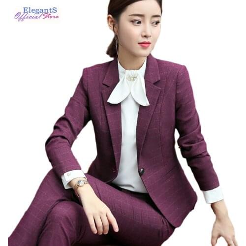 Elegant Plaid Pant Suits Women Two Piece Set Woolen Blazer Sets Office Lady Work Business Pantsuits Female Plus Size Autumn New