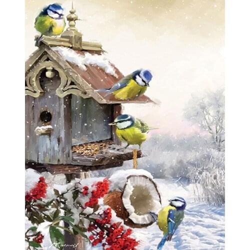 5D DIY Diamond Painting Painted Cold Winter Birds Mosaic Embroidery Scenery Cross stitch Embroidery Crafts Decoration
