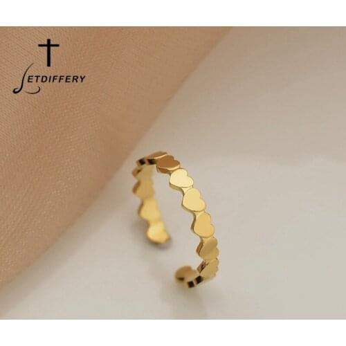 Letdiffery Cute Hearts Rings for Women Gold Stainless Steel Women Jewelry Geometric Adjustable Ring Dropshipping