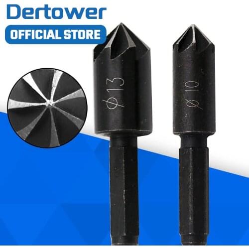 2Pcs 7 Flute Countersink Drill Bit 1/4" Hex Shank HSS 82 Degree Drill Bit Tool for Woodworking Chamfer Cutter 10-13mm DT6