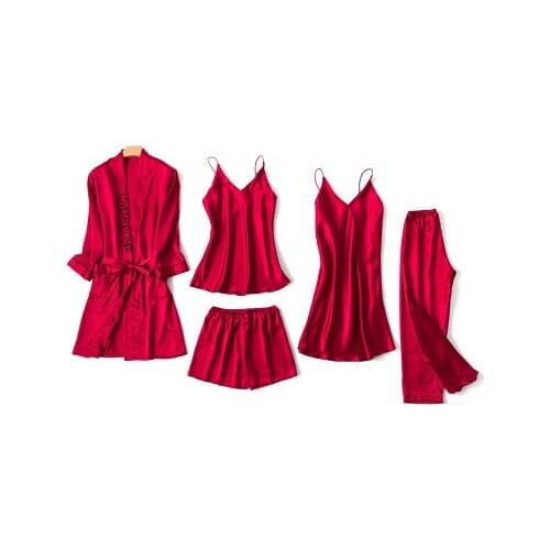 Pajamas Lingerie 5 Pieces New Arrival Pajamas Sets Women Robe Pajamas Sleepwear Sleeveless Nightwear sexy sleepwear Spring