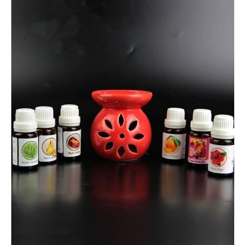 Gift Idea Red Daisy Design Censer and 6 S Oil Set