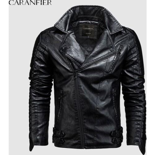 CARANFIER Mens PU Leather Jackets Men Locomotive Coats Male Fleece Lined Streetwear Irregular Punk Outerwear chaquetas hombre
