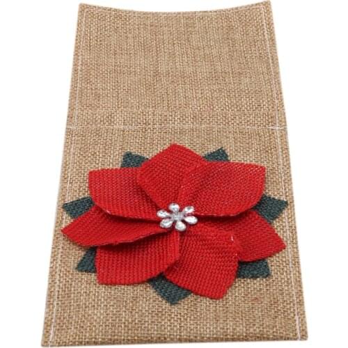 Linen Lace Christmas Wedding Decorative Tableware Home Decor Knife Fork Covering Bag Silveware Holders Pocket Dinner Decor