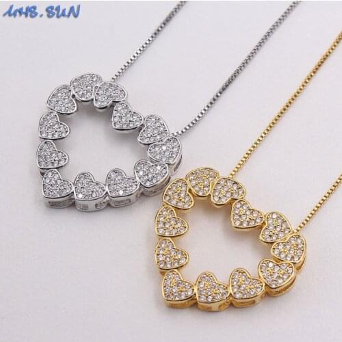 MHS.SUN Vintage Mosaic Zircon Heart Pendant Necklace Fashion AAA CZ Chain Necklace Women/Girl Party Jewelry Gifts 1Pc