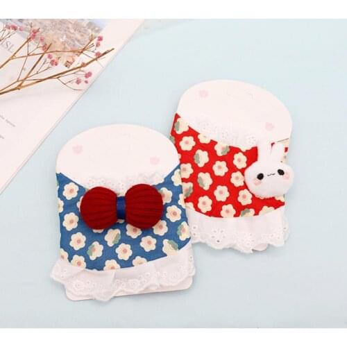 Cute Pet Saliva Bib Ruffled Hem Decorative Cotton Printing Bib Scarf for Party Small Dogs Cats Kitten Clothes Accessories Decor