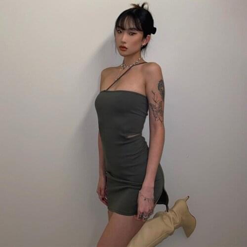 Missnight One Shoulder Strap Slim Bodycon Mini Dress Split Hollow Out Chest Wrapping Backless Sexy Party Club Dresses Summer