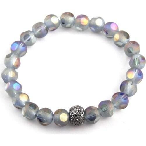 Fashion Women Dress Armband Shiny 8mm Crystal Glass Facet Beads Bracelet Women Gift Stretch Bracelet 5 color assorted