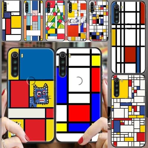 Mondrian grid Art color Phone case For Xiaomi Redmi Note 7 7A 8 8T 9 9A 9S K30 Pro Ultra black silicone waterproof tpu