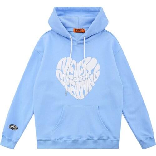 Mens Letter Heart Print Harajuku Hoodie Sweatshirt Autumn Oversiz 100%Cotton Tops Unisex Loose Hoodies Pullover худи оверсайз