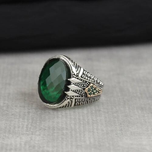 925 Sterling Silver Ring for Men Zircon Stone, Jewelry Fashion Vintage Gift Onyx Aqeq Mens Rings All Size