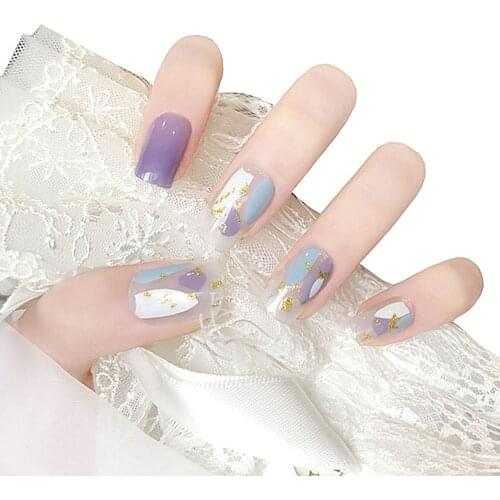 24PCS Cute Short Flat Head False Nails Leopard Irregular Graffiti Pattern Fake Nail French Coffin Press On Girls Full Cover Nail