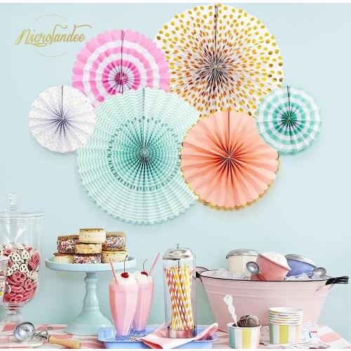 NICROLANDEE 6 pcs/set Birthday Party Colorful Gold Pink Green Paper Fans Kit Baby Shower Wedding Home New DIY Decor 19