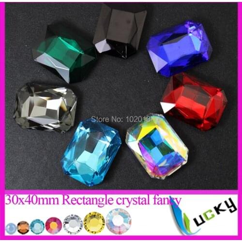 2015 New largest size 12pcs 30x40mm rectangle shape crystal fancy rhinestones point back glass strass coating colors mix color