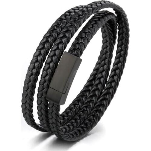 Retro Trend Multi-Layer Leather Magnetic Buckle Classic Simple Mens Braided Bracelet Fashion Mens Jewelry