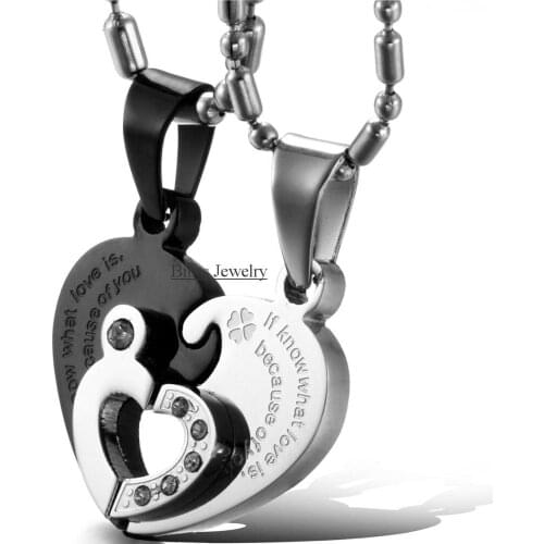 BONISKISS Lovers' Necklaces 316L Stainless Steel Two Half Heart Necklace Couples Heart Pendant Set Jewelry For Valentines Day