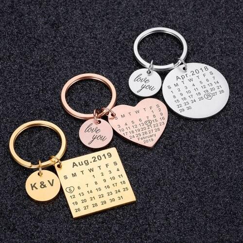 Personalized Calendar KeyChain Ring Custom Stainless Steel Engrave Date Wedding Keyring Gift Support Dropshipping/Wholesale
