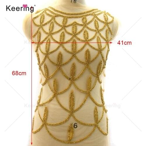 Custom Gold Rhinestone And Crystal Decoration Applique Beading Embroidery For Brides Dress WDP-349WDP-349
