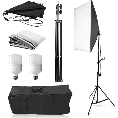 50x70CM Professional Continuous Light System Soft box Kit 25W Light Bulb with 2PCS Tripod Light Stand For Photo Studio Equipment
