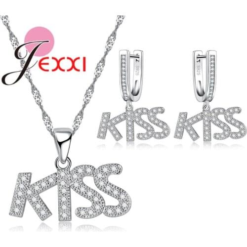 Romantic Kiss Jewelry Set for Women Wedding Birthday Gift 925 Sterling Silver Pendant Necklace Earring Set